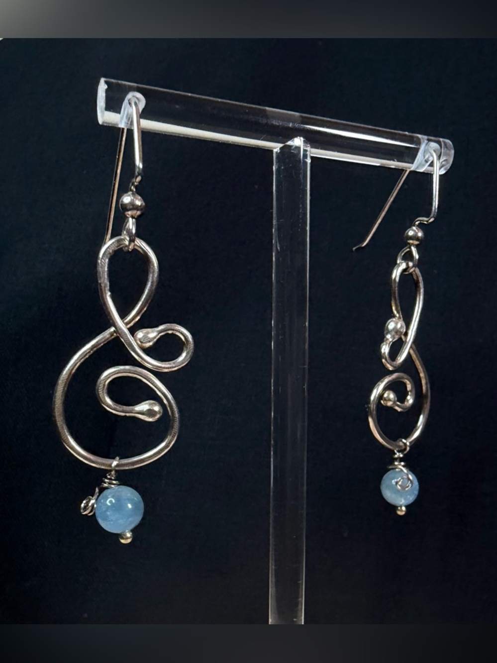 Sterling Silver Aquamarine Artisan Hand Crafted Dangle Earrings - Picture 6 of 8